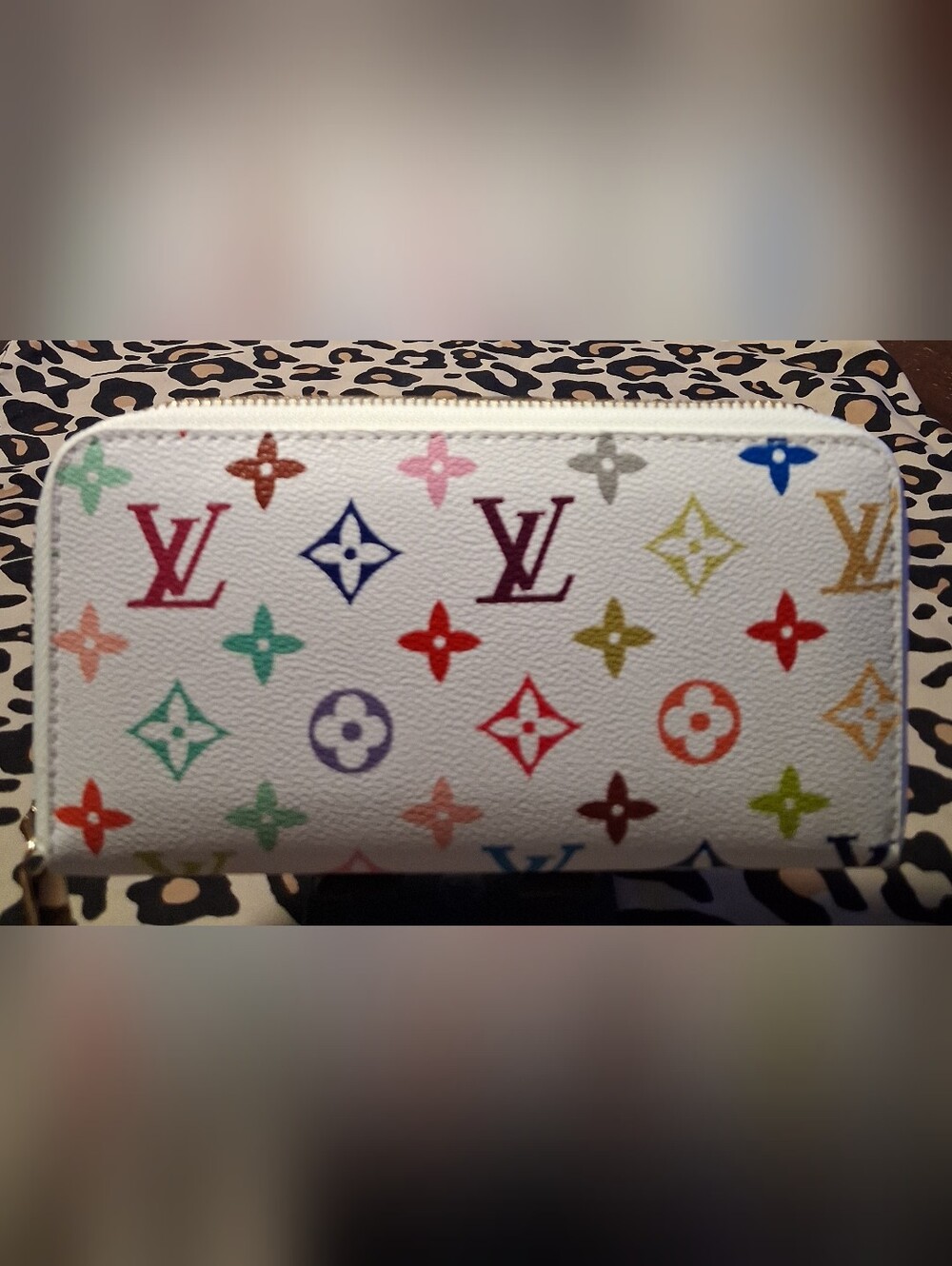 Multicolor Monogram White Canvas Zip Wallet